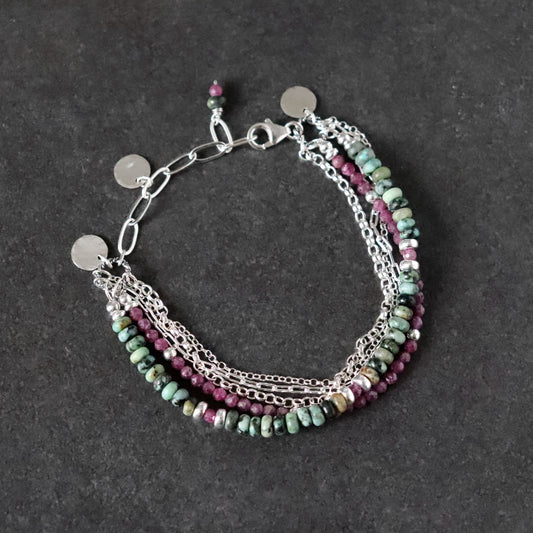 Ruby and African Turquoise Multistrand Bracelet