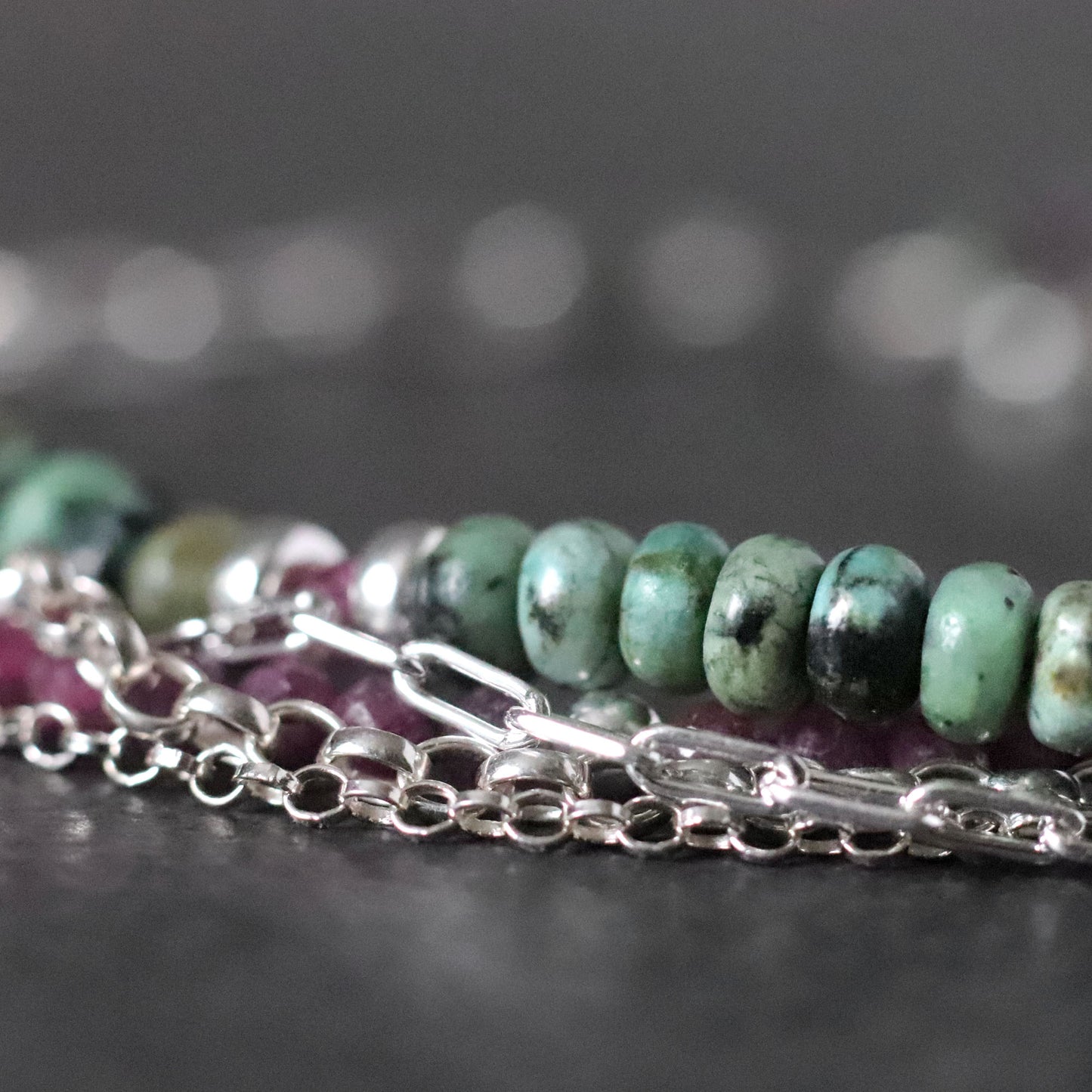 Ruby and African Turquoise Multistrand Bracelet