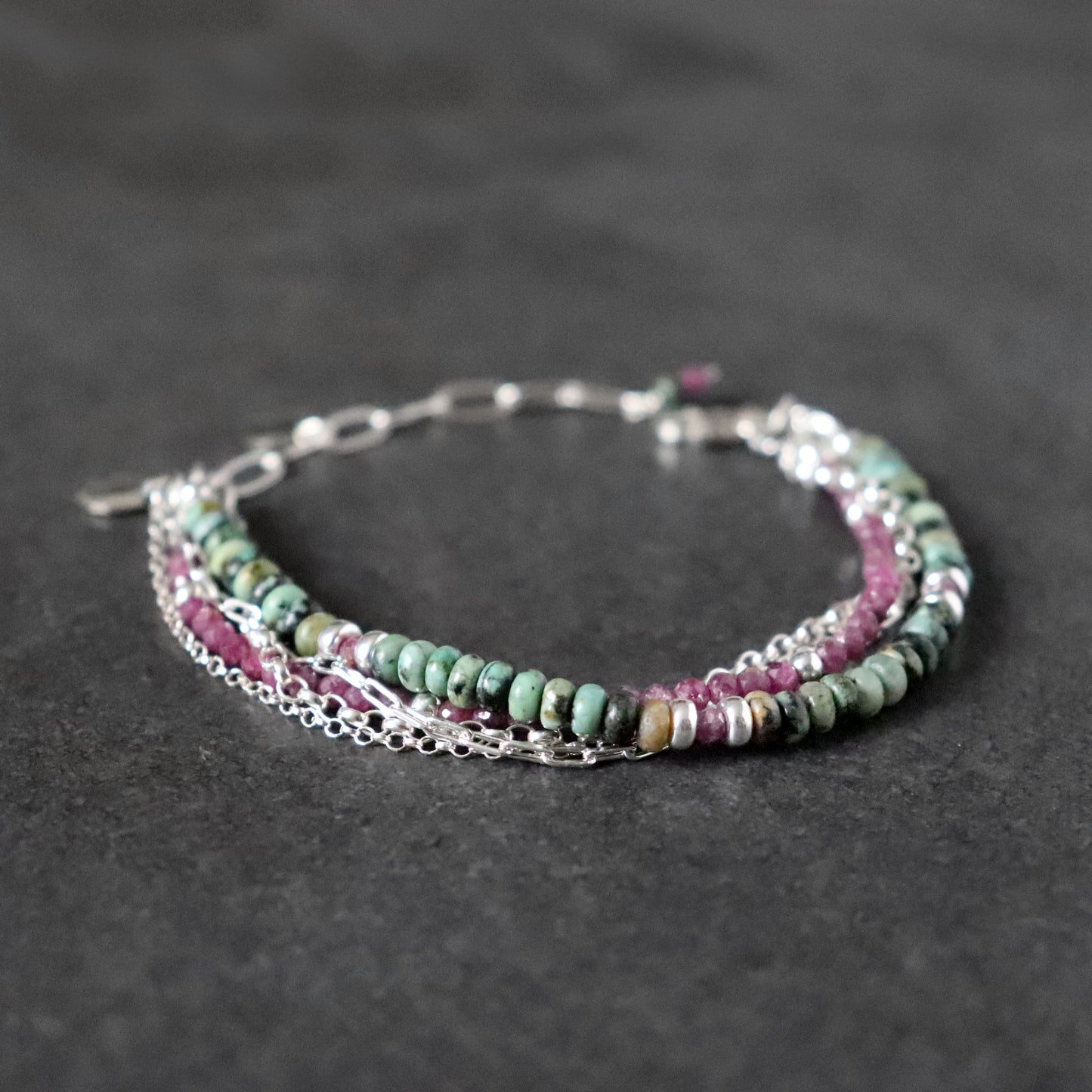 Ruby and African Turquoise Multistrand Bracelet