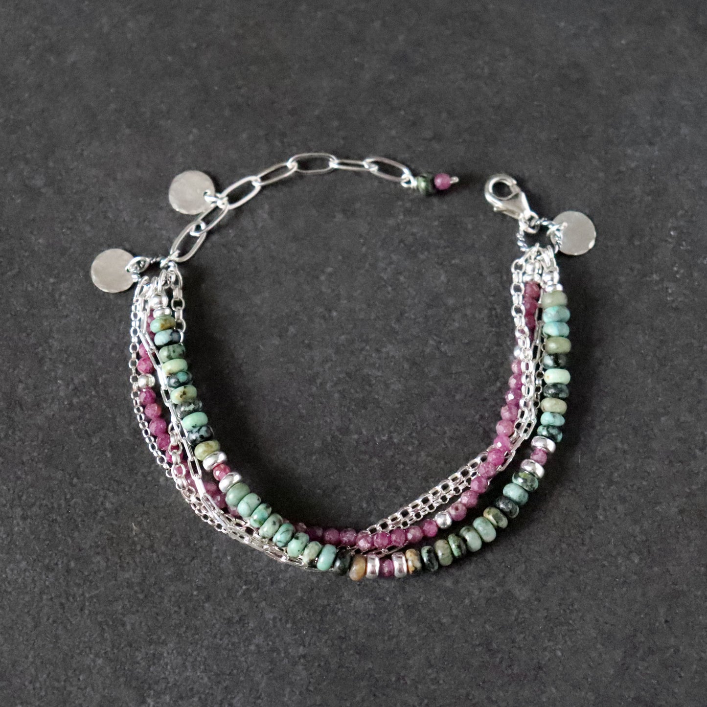 Ruby and African Turquoise Multistrand Bracelet