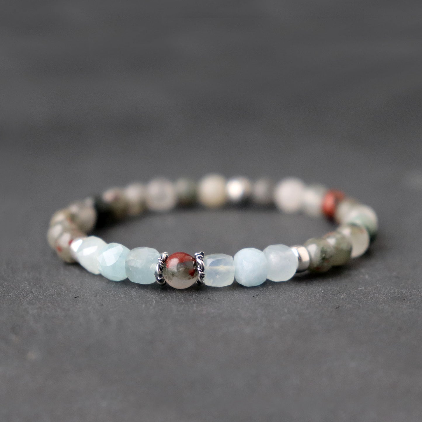 African Bloodstone and Aquamarine, March Birthstone Bracelet