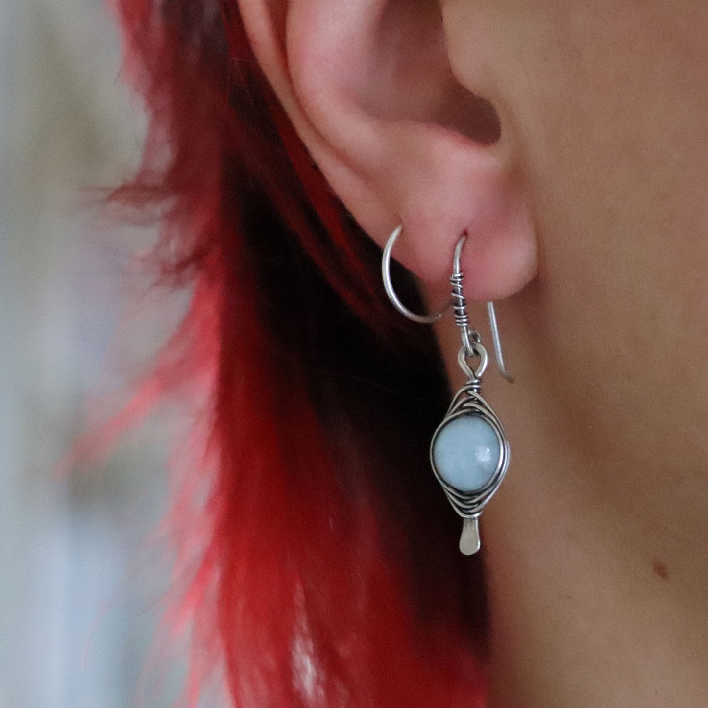 Wire Wrapped Aquamarine Drop Earrings