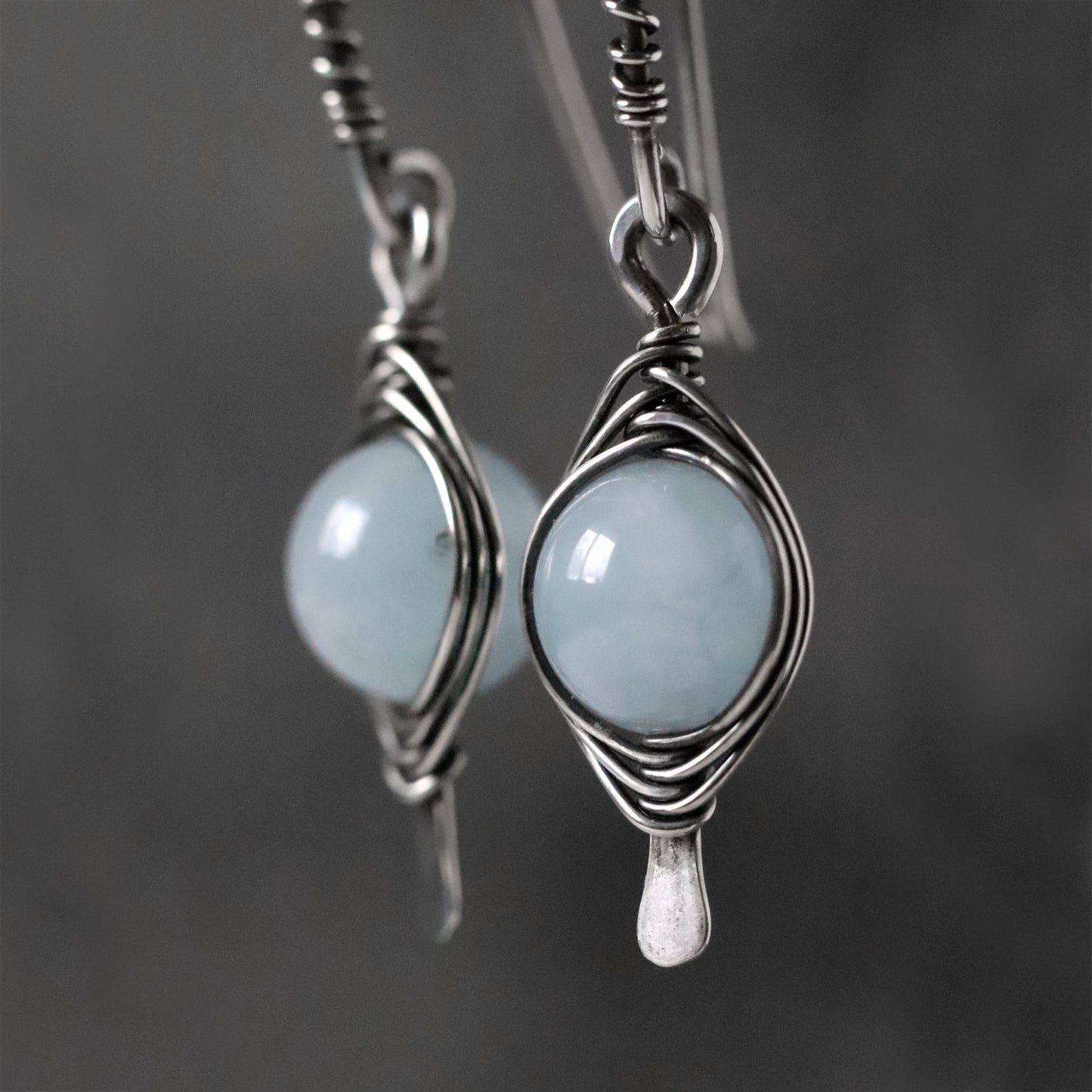 Wire Wrapped Aquamarine Drop Earrings