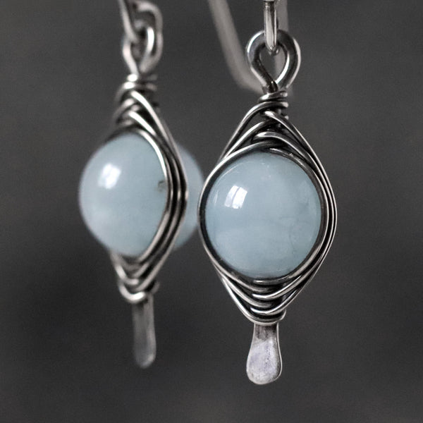 Wire Wrapped Aquamarine Drop Earrings