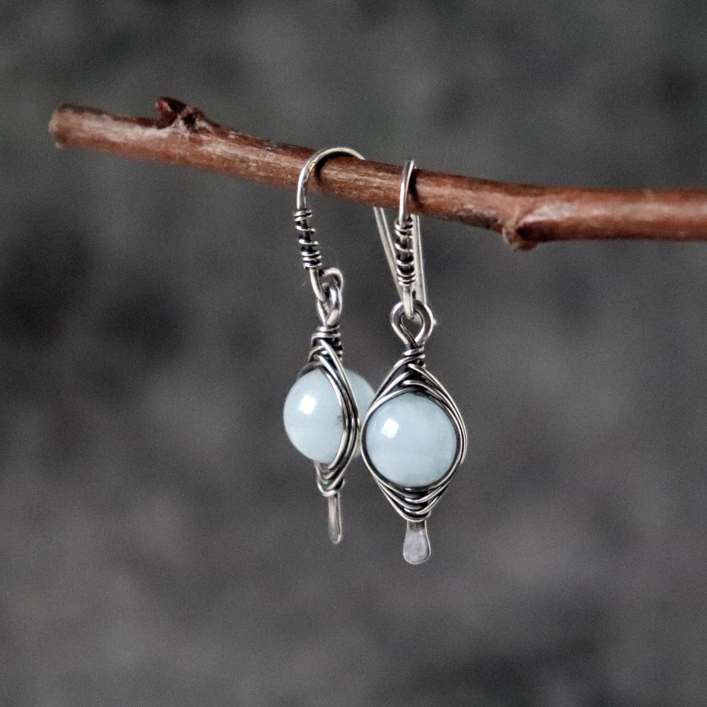 Wire Wrapped Aquamarine Drop Earrings