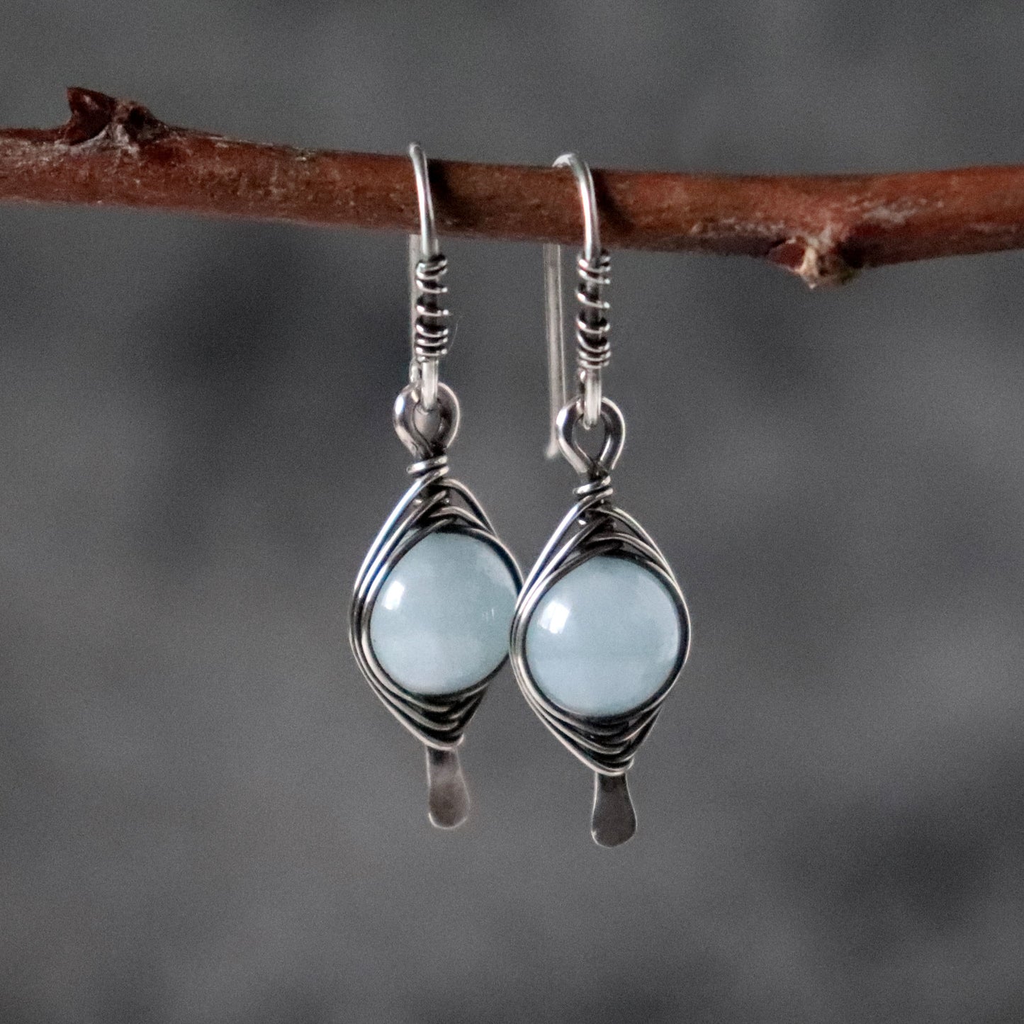 Wire Wrapped Aquamarine Drop Earrings