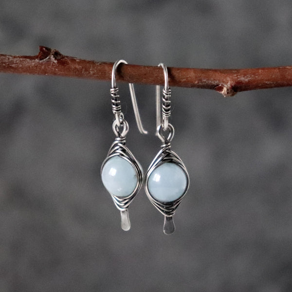 Wire Wrapped Aquamarine Drop Earrings