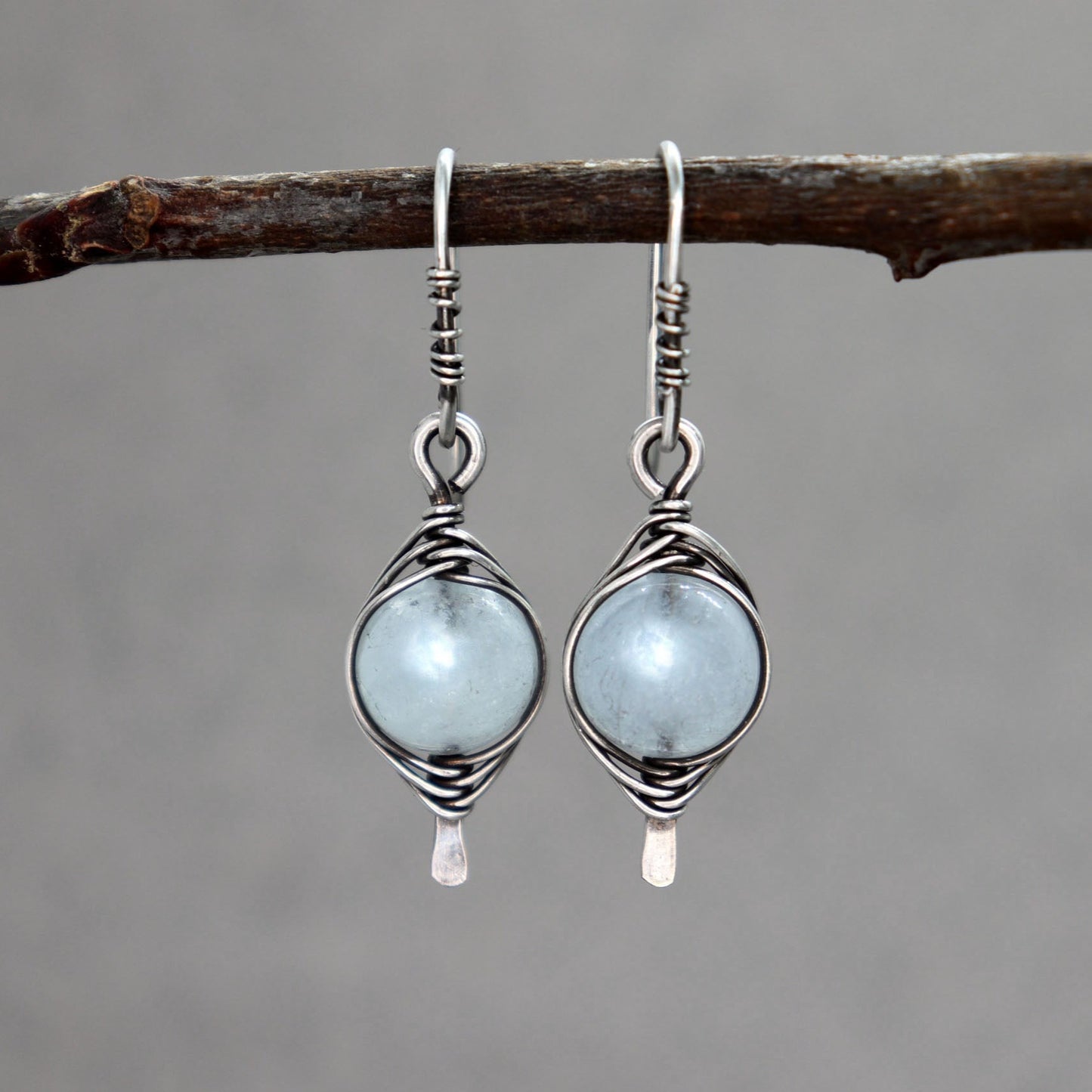 Wire Wrapped Aquamarine Drop Earrings