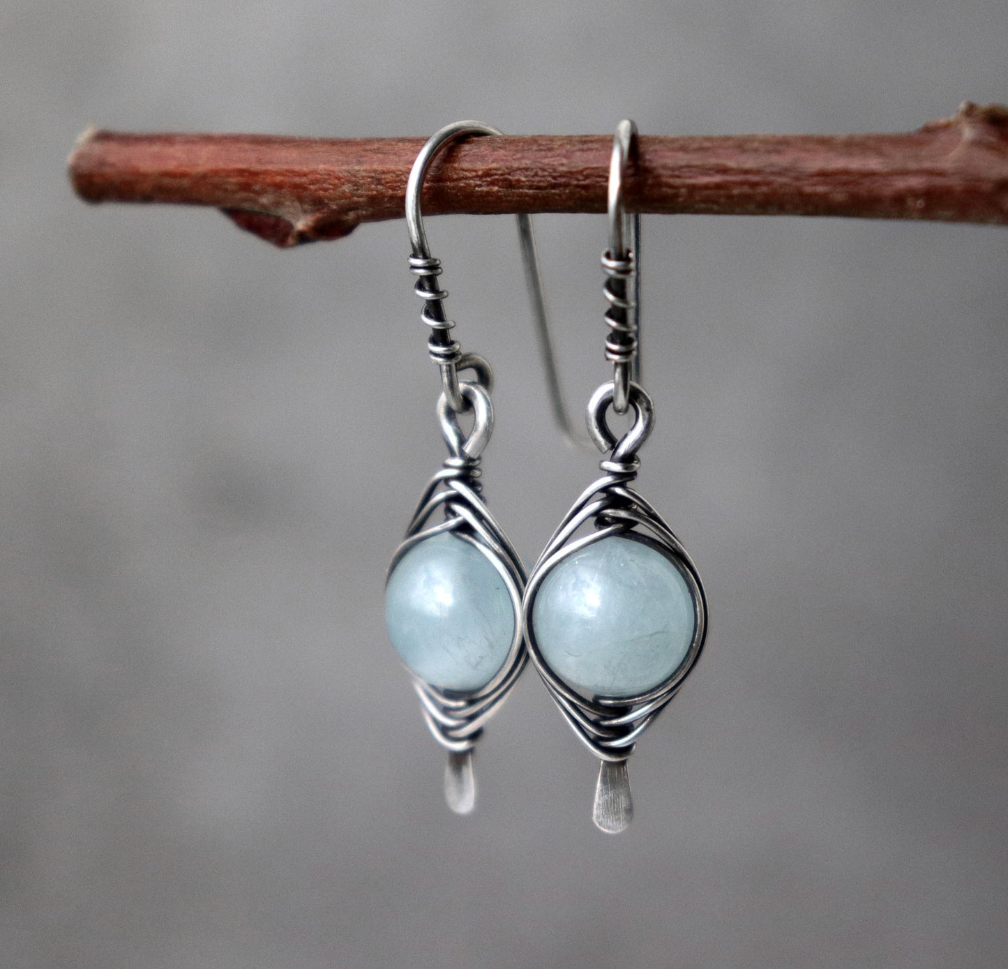 Wire Wrapped Aquamarine Drop Earrings