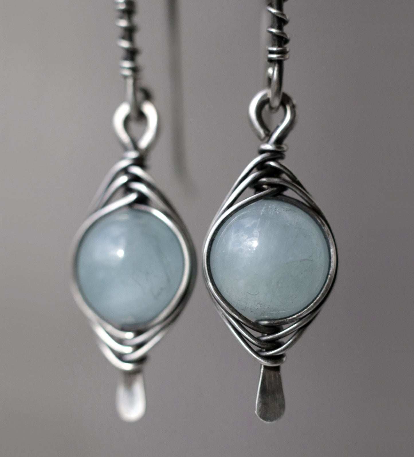 Wire Wrapped Aquamarine Drop Earrings