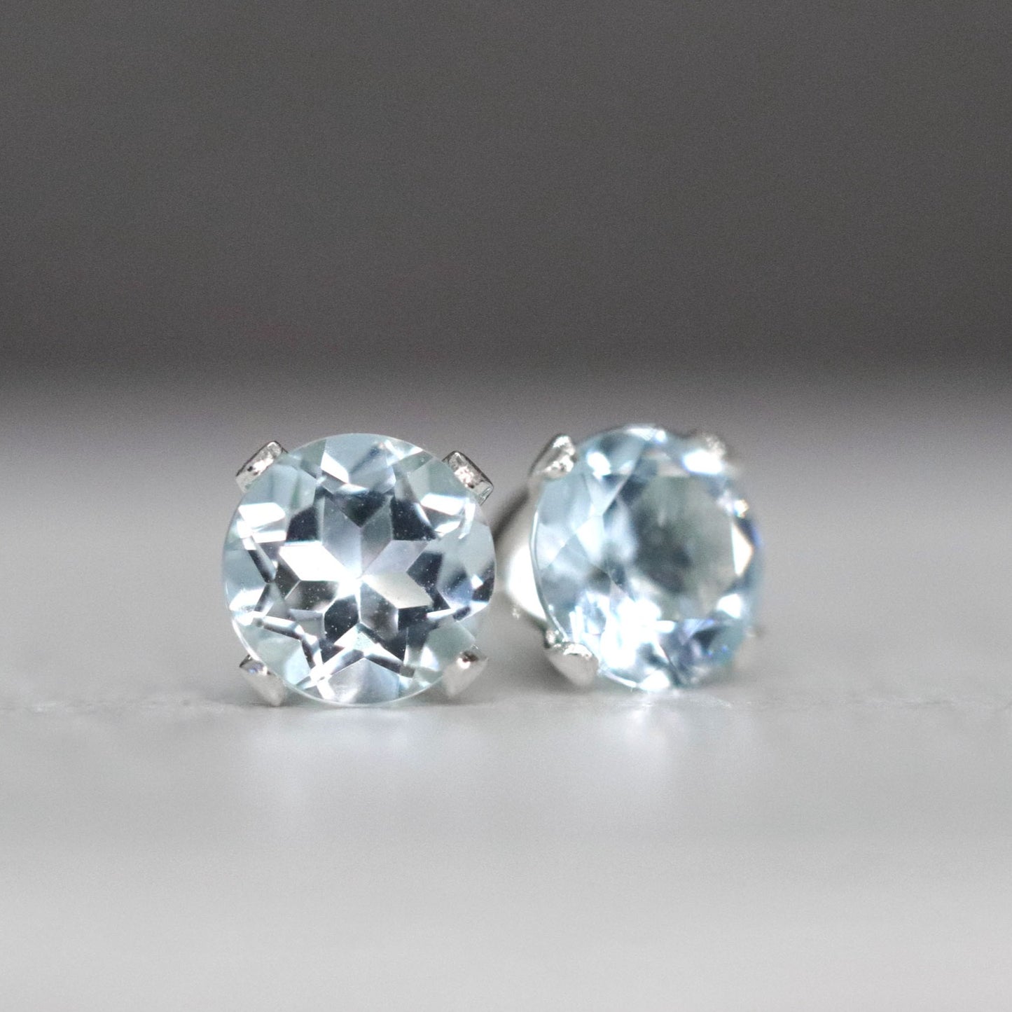 Faceted Aquamarine Stud Earrings, Pale Blue Stone Ear Studs