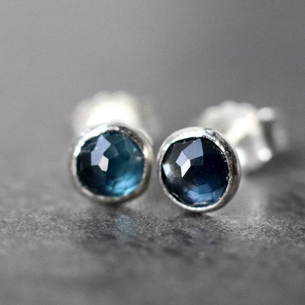 Australian Teal Blue Sapphire Stud Earrings