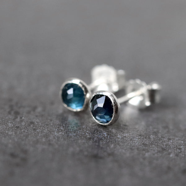 Australian Teal Blue Sapphire Stud Earrings