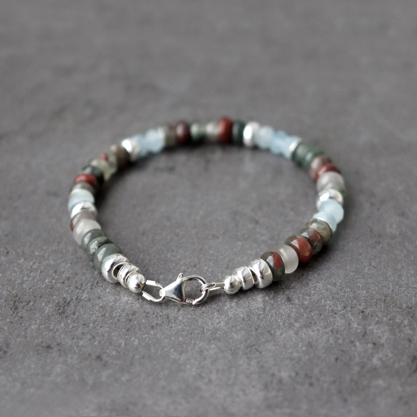 Bloodstone and Aquamarine Unisex Bracelet