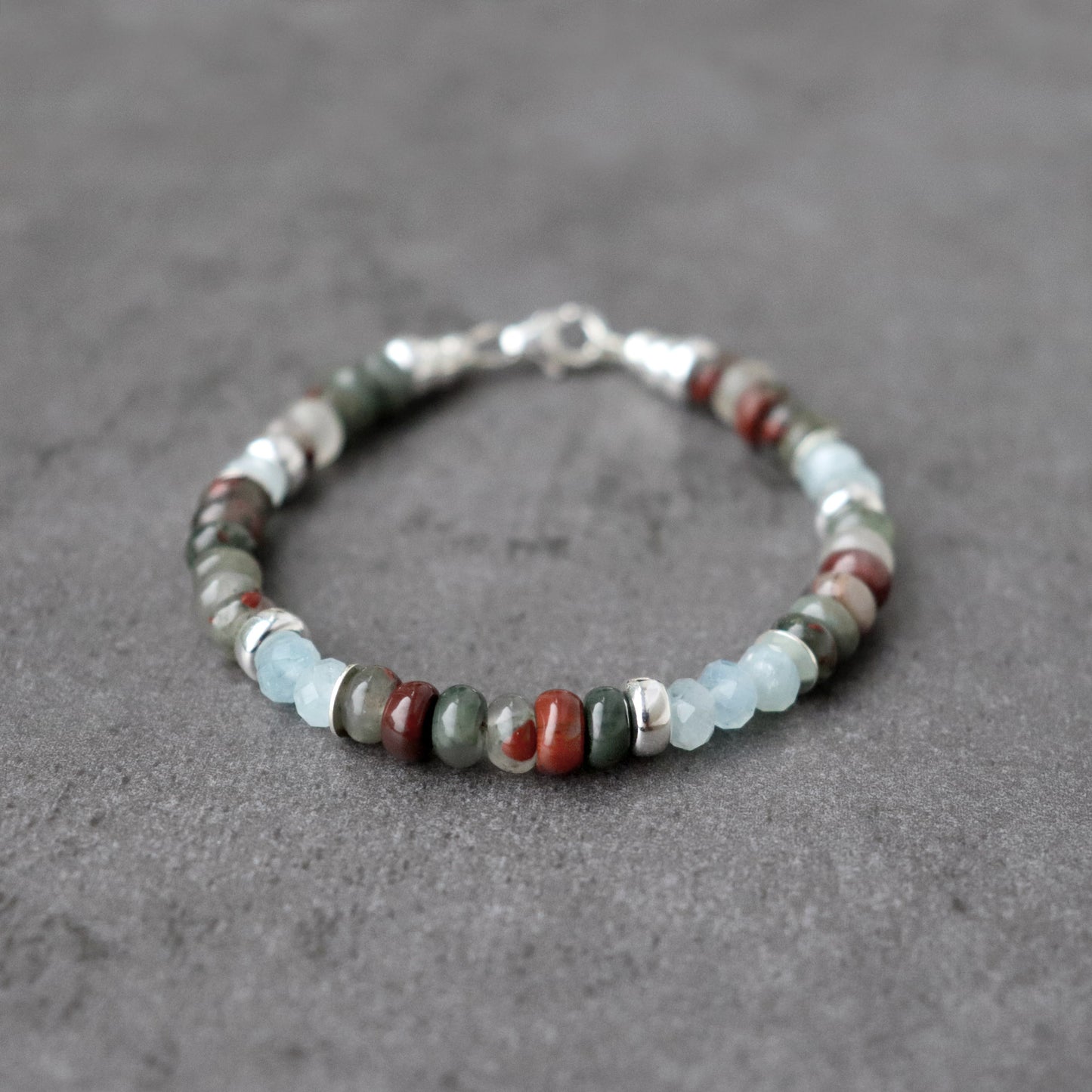 Bloodstone and Aquamarine Unisex Bracelet