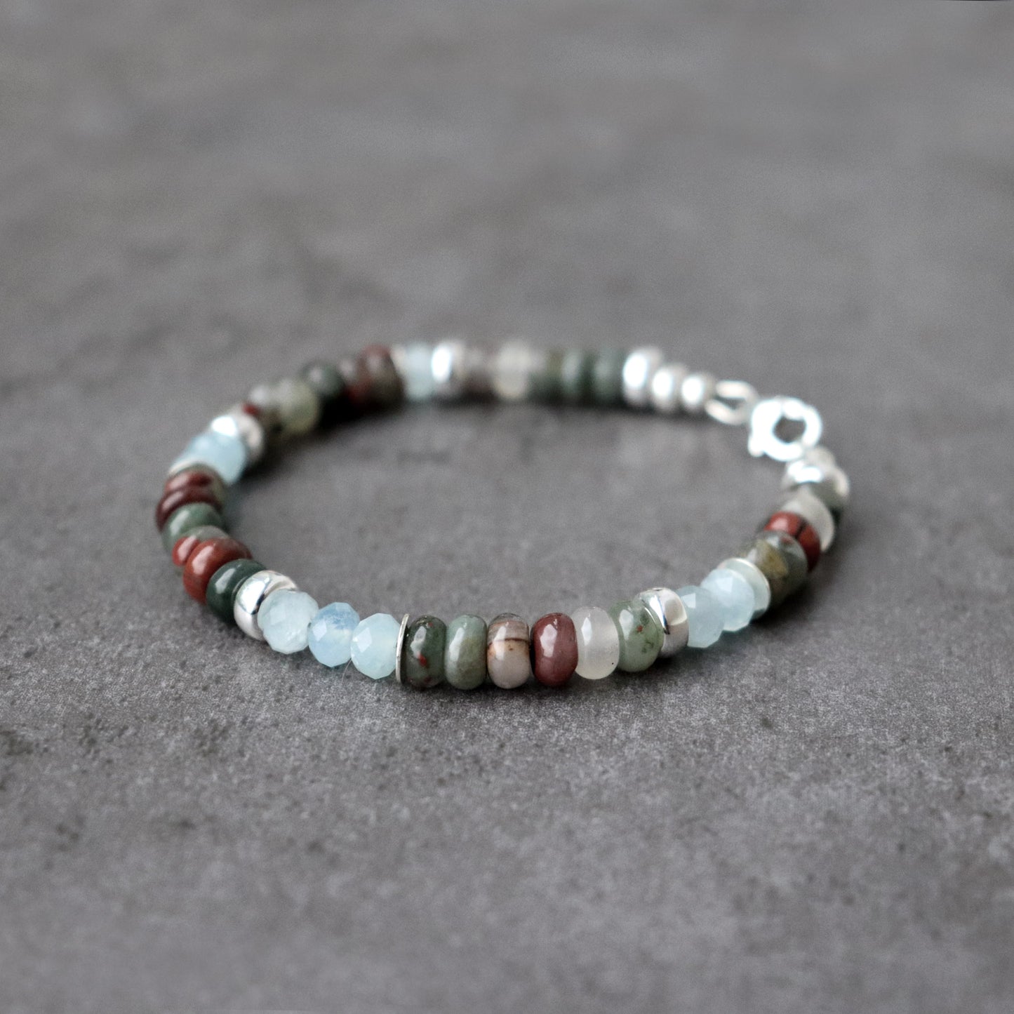 Bloodstone and Aquamarine Unisex Bracelet