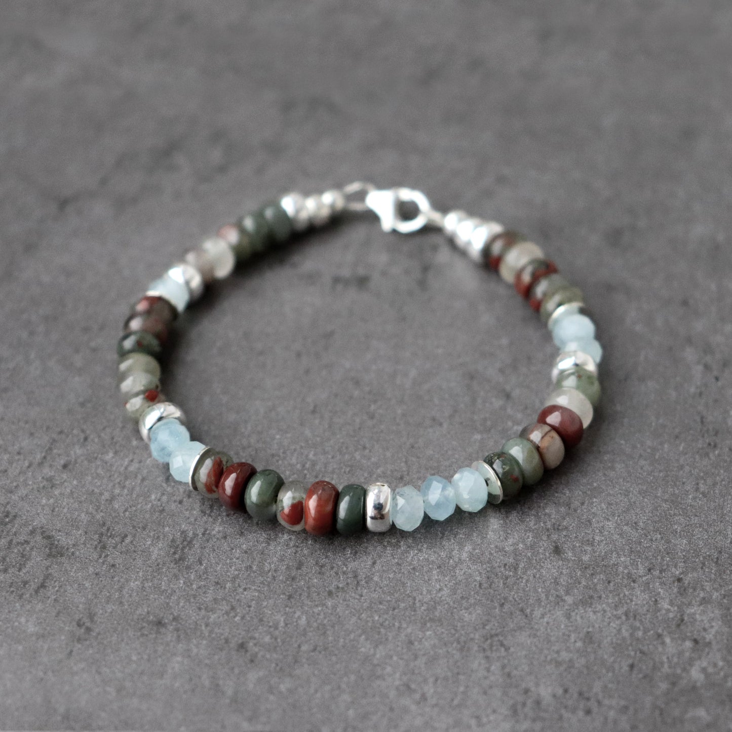 Bloodstone and Aquamarine Unisex Bracelet