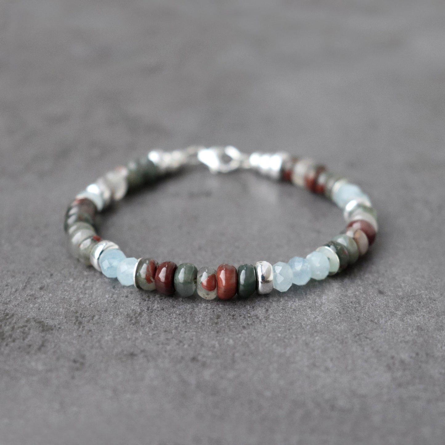 Bloodstone and Aquamarine Unisex Bracelet