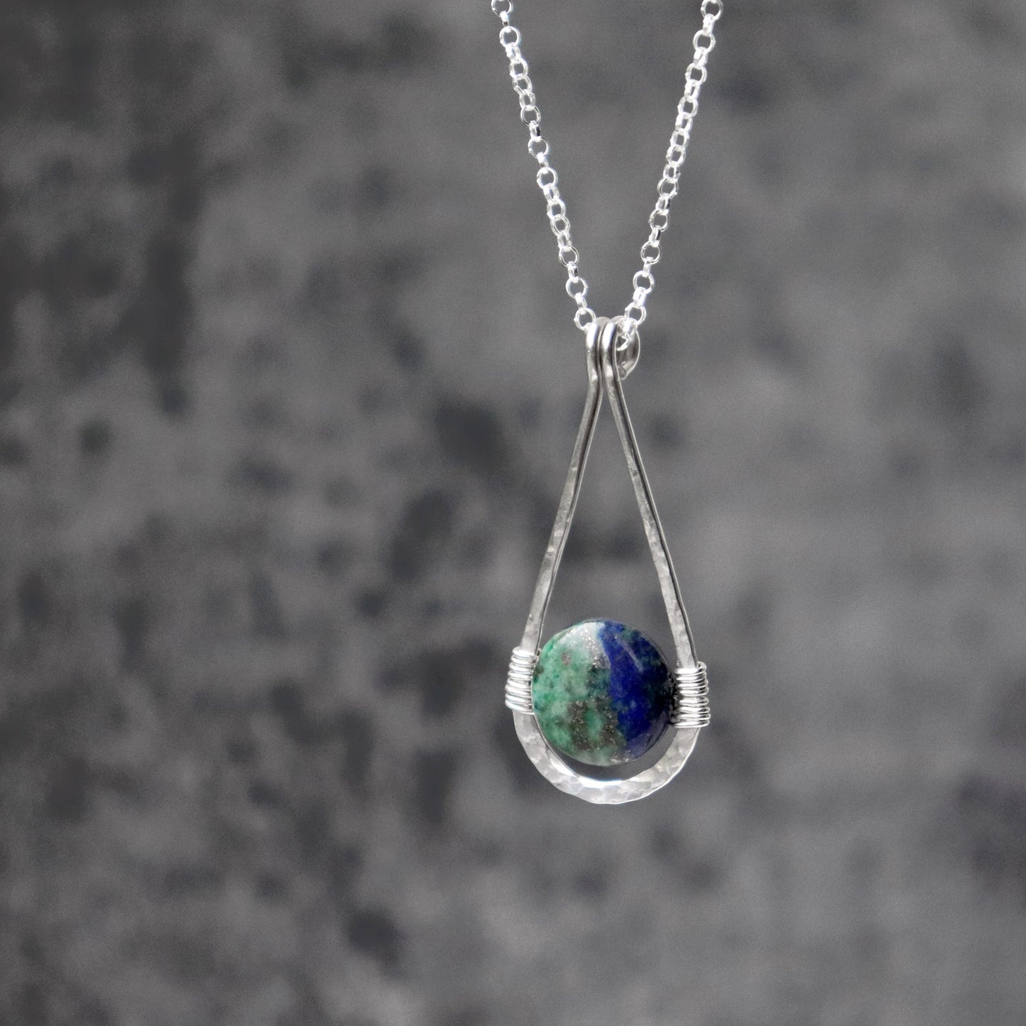 Chrysocolla Hammered Teardrop Pendant Necklace