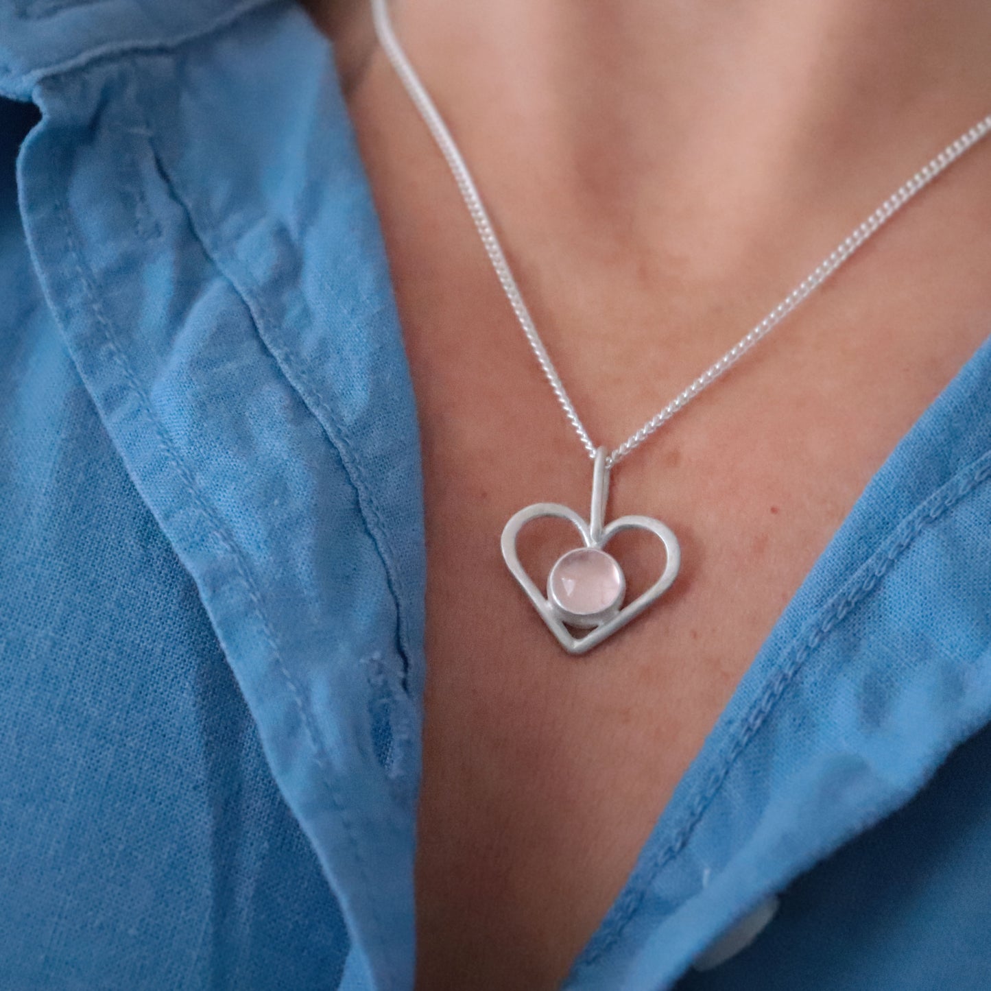 Drop of Love Pendant - Rose Quartz and Recycled Silver