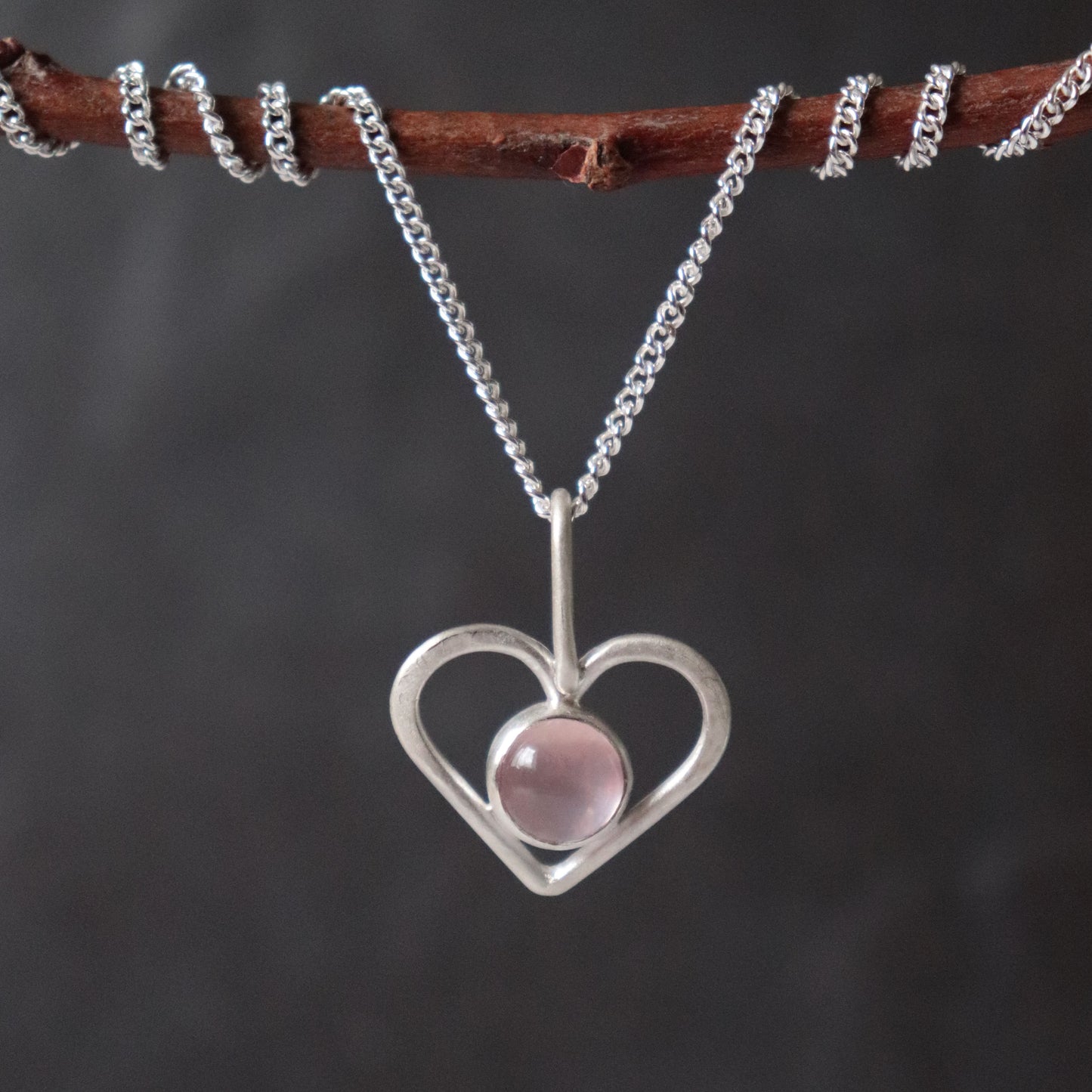 Drop of Love Pendant - Rose Quartz and Recycled Silver