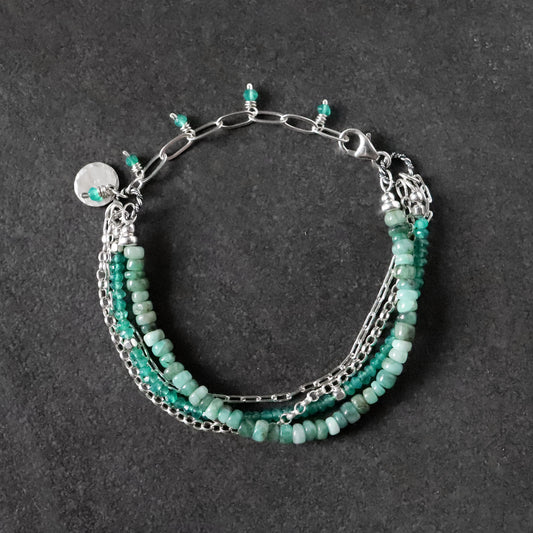 Emerald and Green Onyx Multistrand Bracelet