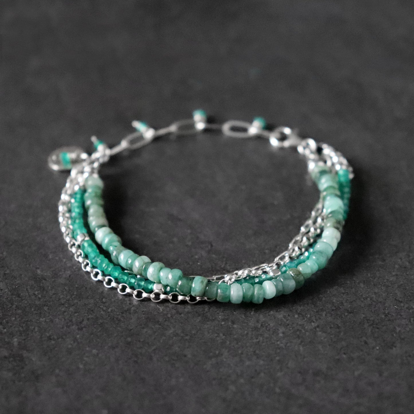 Emerald and Green Onyx Multistrand Bracelet