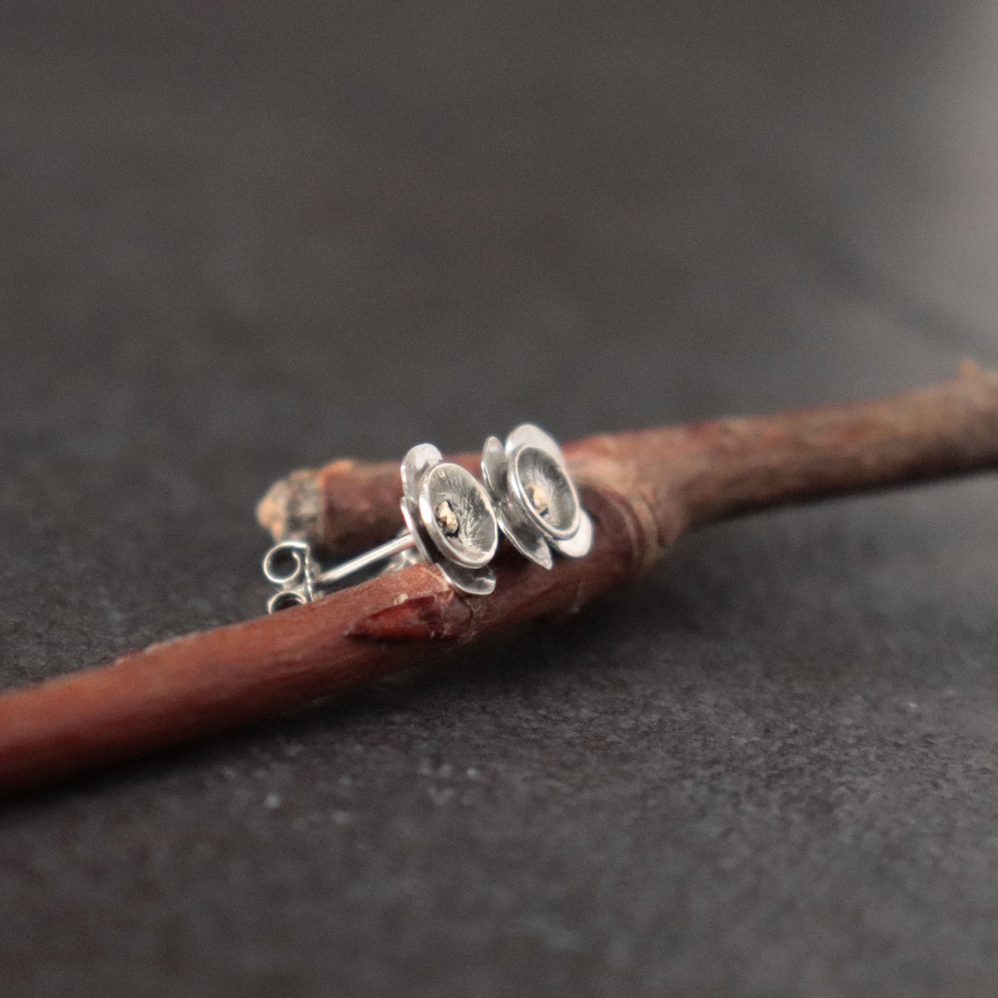 Small Flower Studs with 9k Gold Detail
