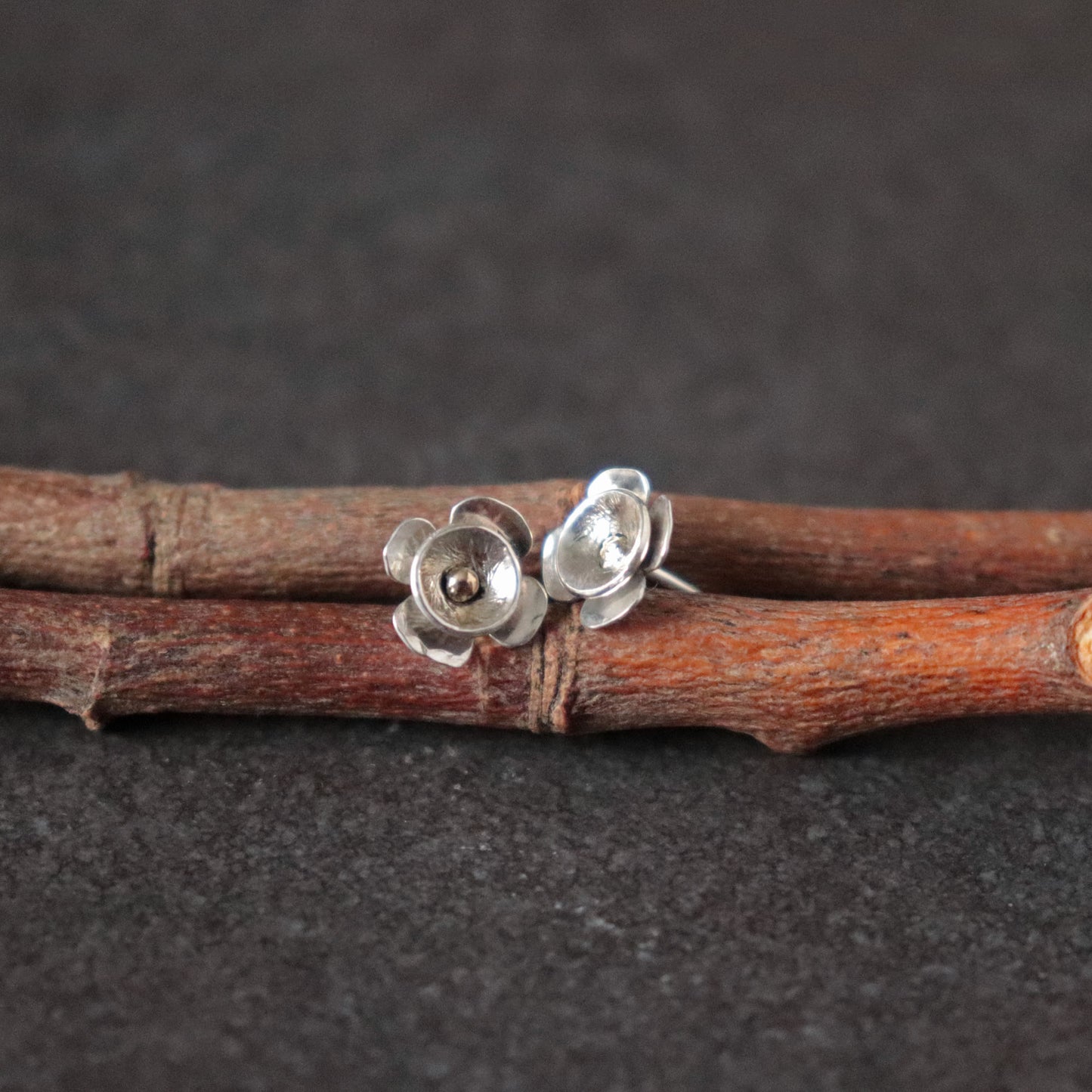 Small Flower Studs with 9k Gold Detail
