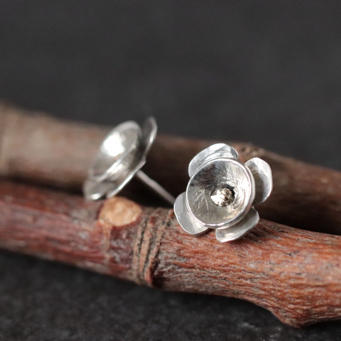 Small Flower Studs with 9k Gold Detail