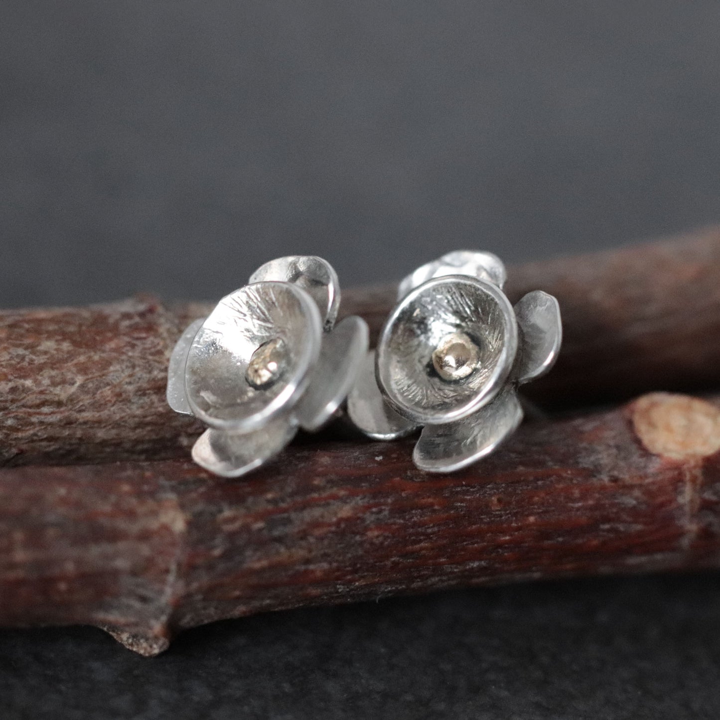 Small Flower Studs with 9k Gold Detail