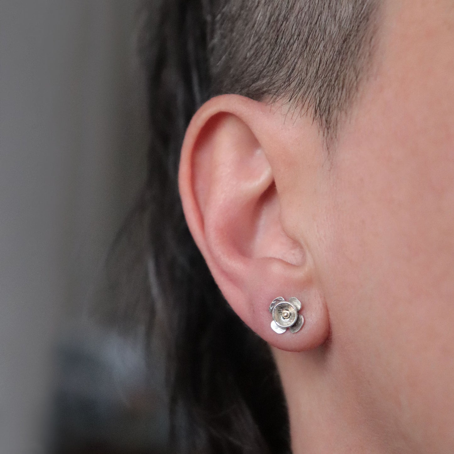 Small Flower Studs with 9k Gold Detail