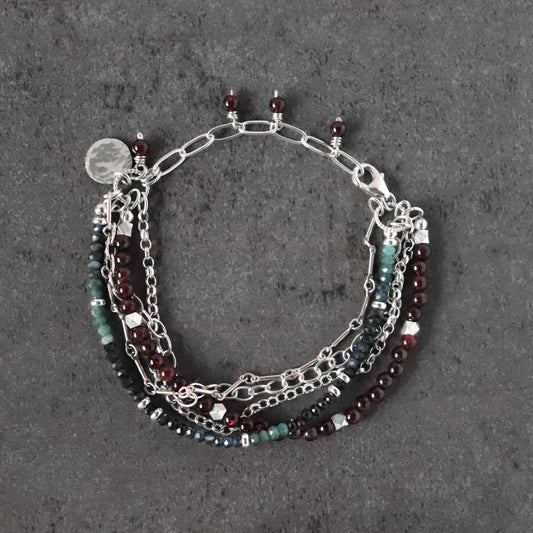 Garnet and Blue / Black Tourmaline Multistarnd Bracelet