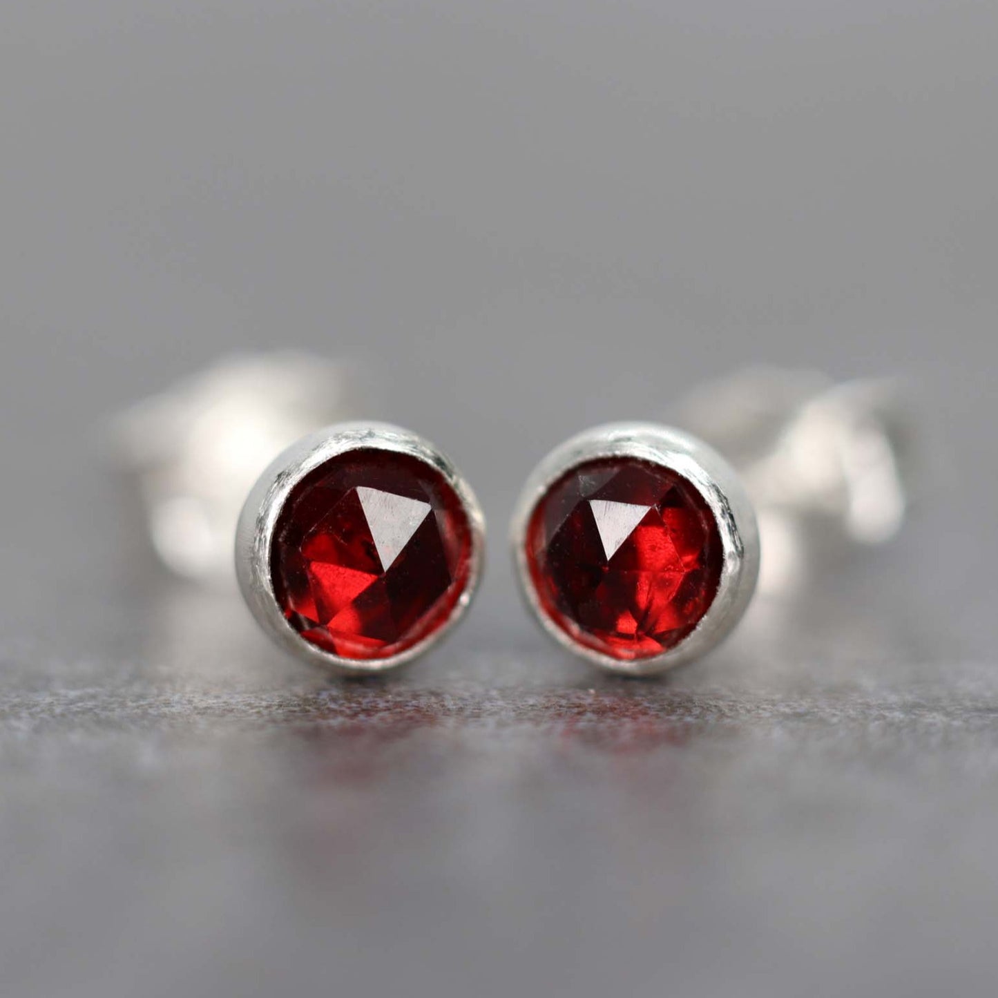 Rose Cut Garnet Stud Earrings