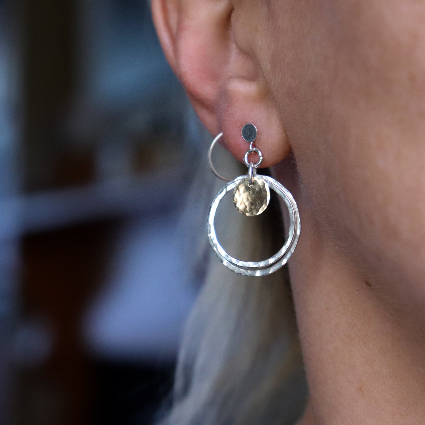 Mixed Metal Hoop and Coin Stud Earrings