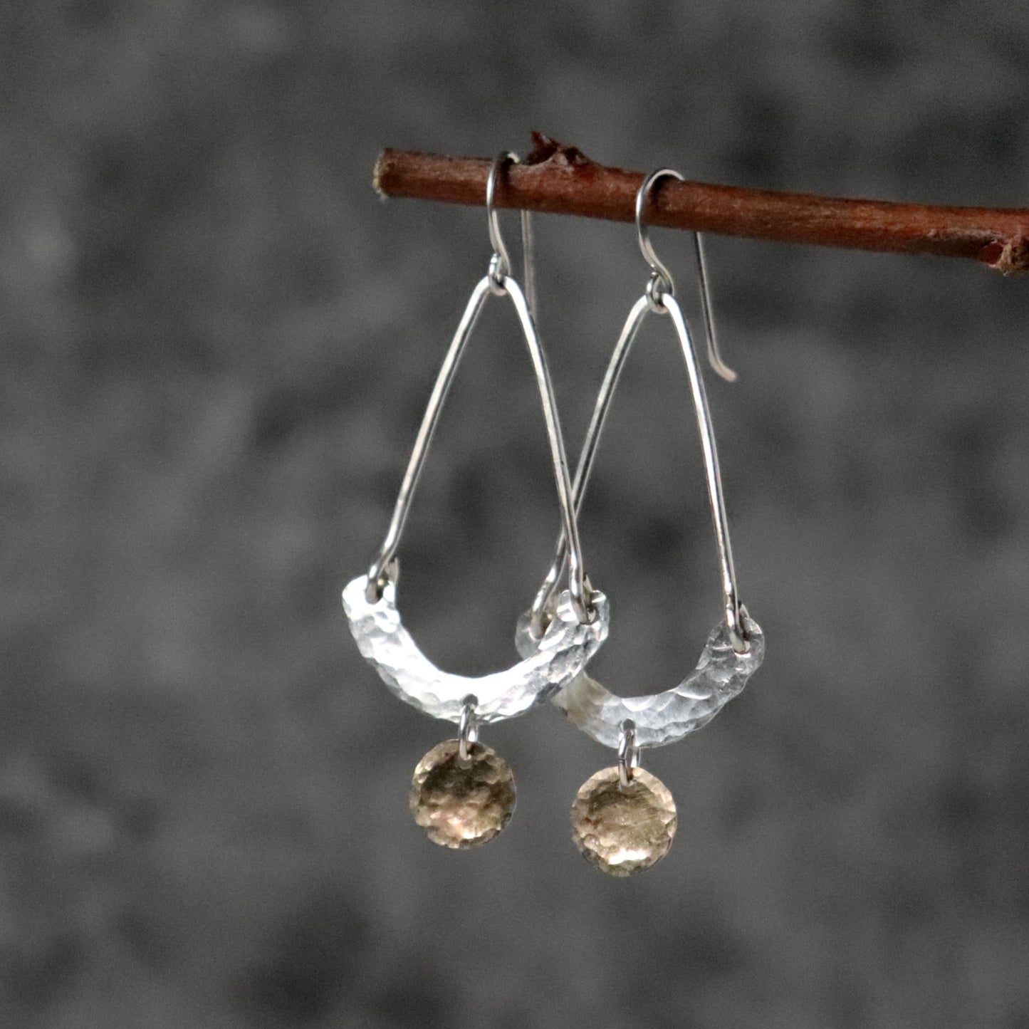 Hammered Mixed Metal "Fan" Earrings