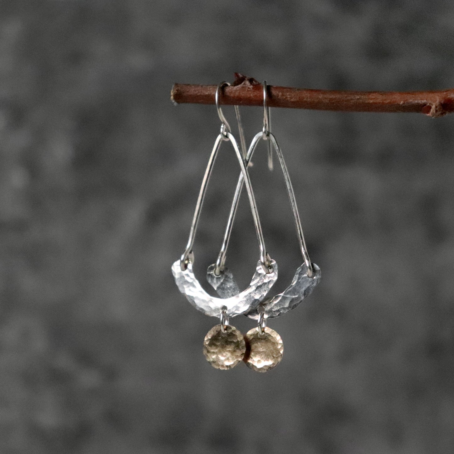 Hammered Mixed Metal "Fan" Earrings