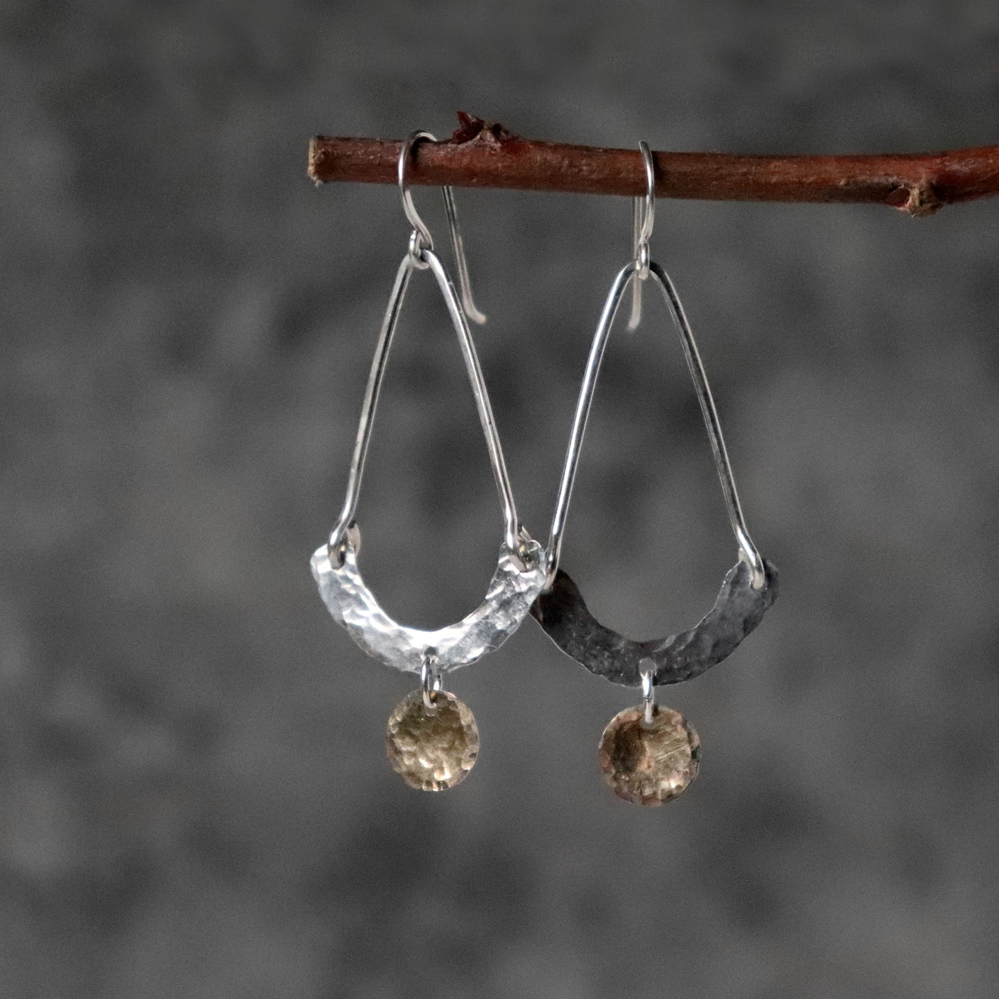 Hammered Mixed Metal "Fan" Earrings