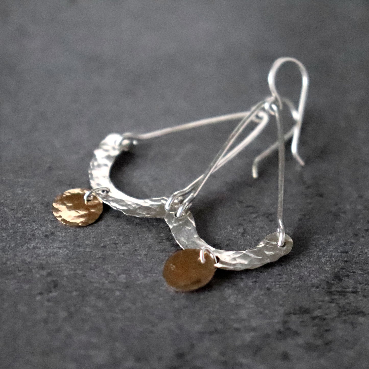 Hammered Mixed Metal "Fan" Earrings