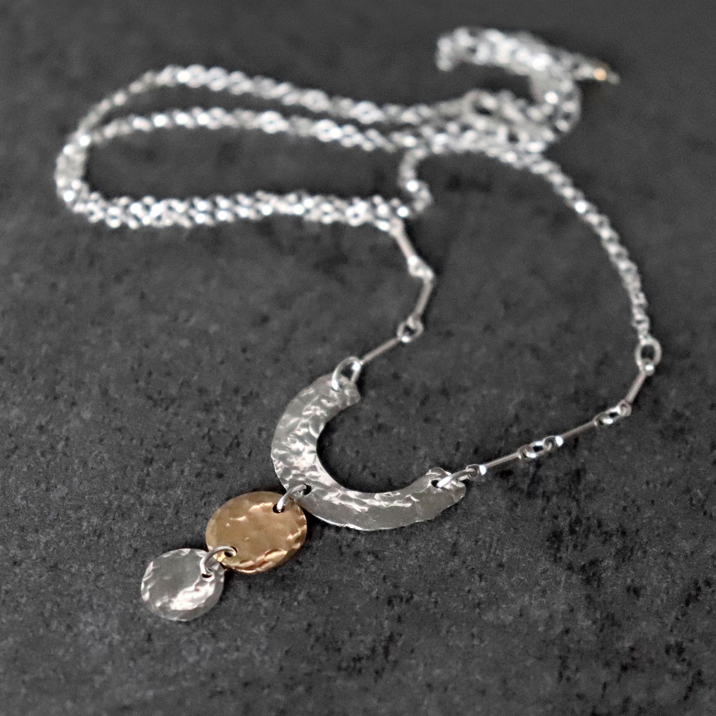 Hammered Mixed Metal Y Drop Necklace