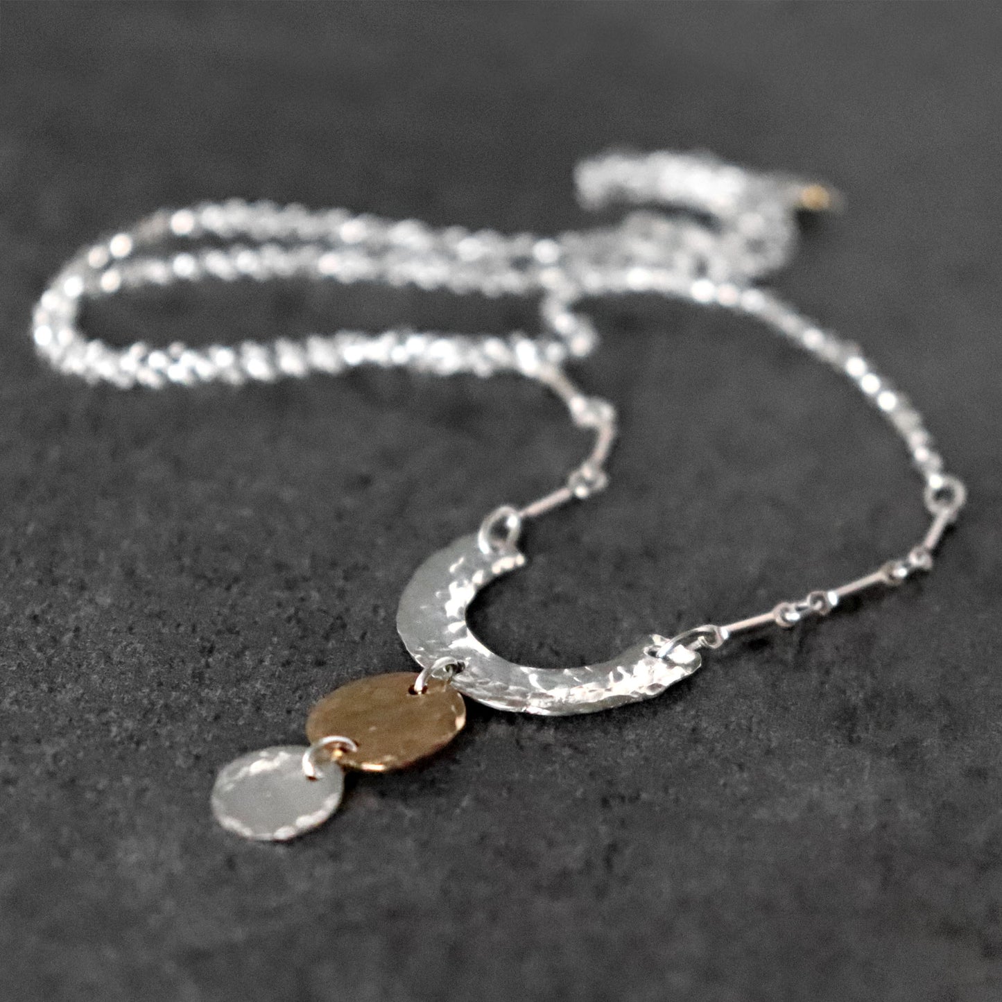 Hammered Mixed Metal Y Drop Necklace