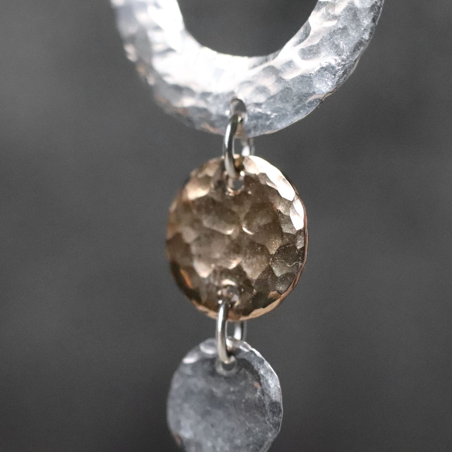 Hammered Mixed Metal Y Drop Necklace