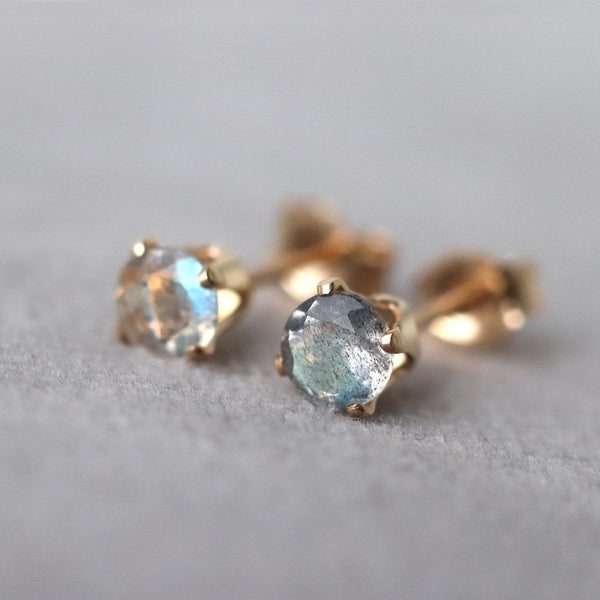 Faceted Labradorite Stud Earrings, Iridescent Stone