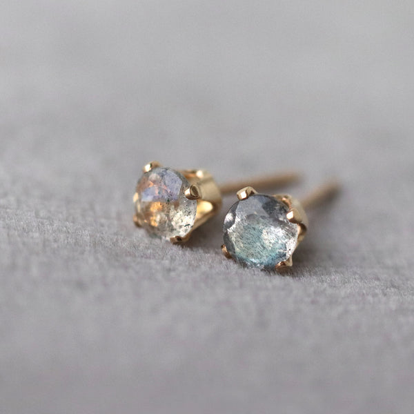 Faceted Labradorite Stud Earrings, Iridescent Stone