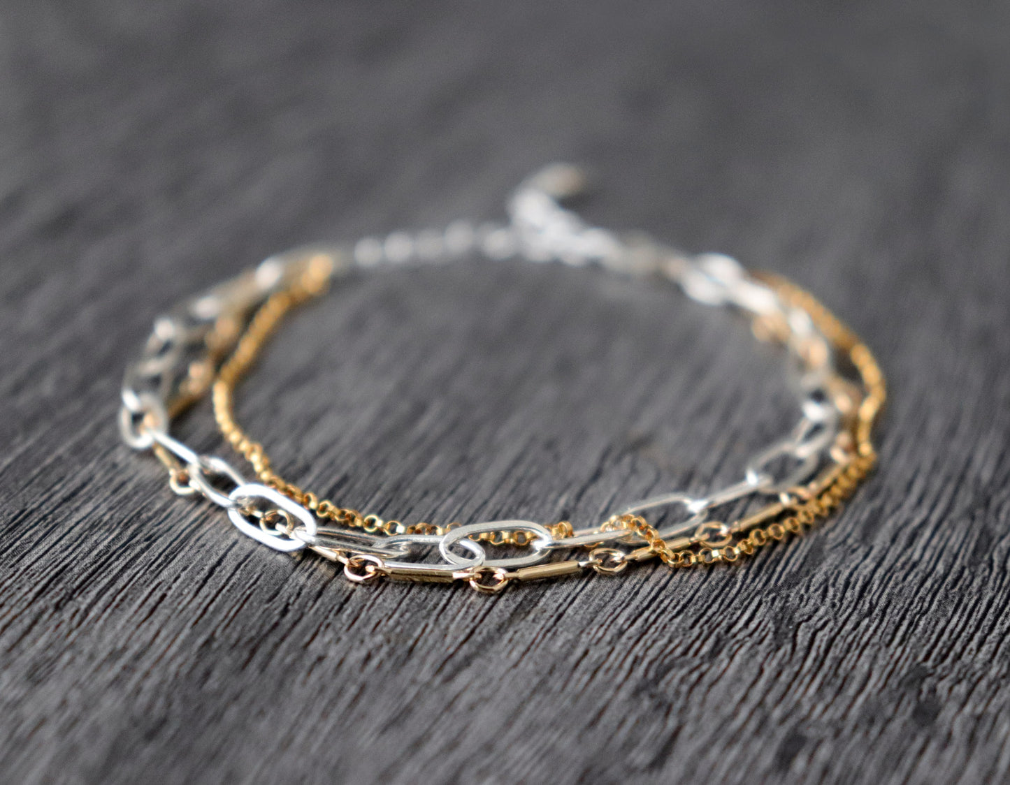 Three Strand Mixed Metal Chain Bracelet