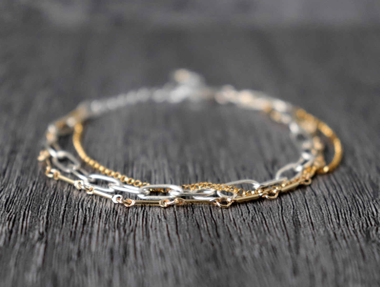 Three Strand Mixed Metal Chain Bracelet