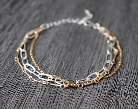 Three Strand Mixed Metal Chain Bracelet