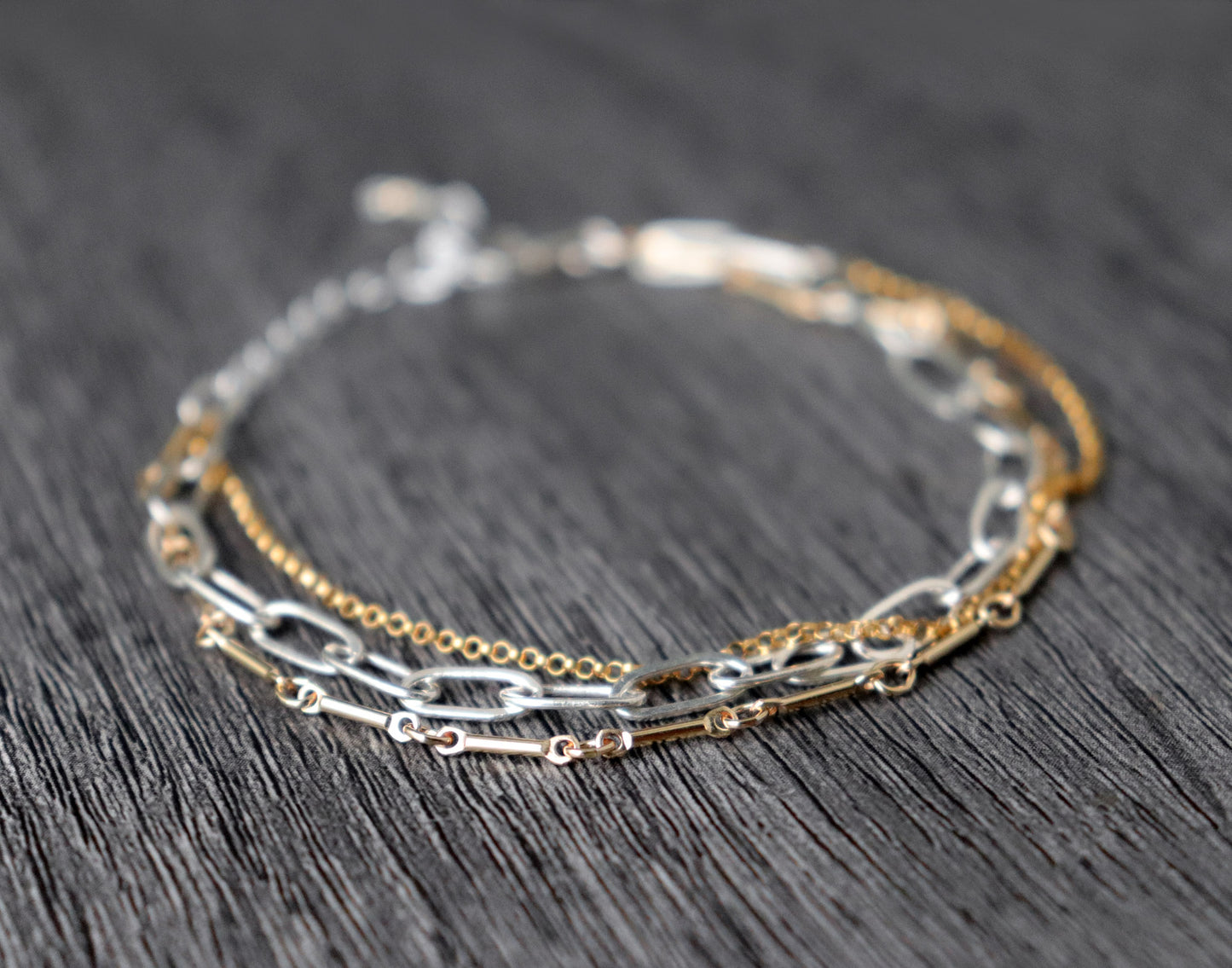 Three Strand Mixed Metal Chain Bracelet