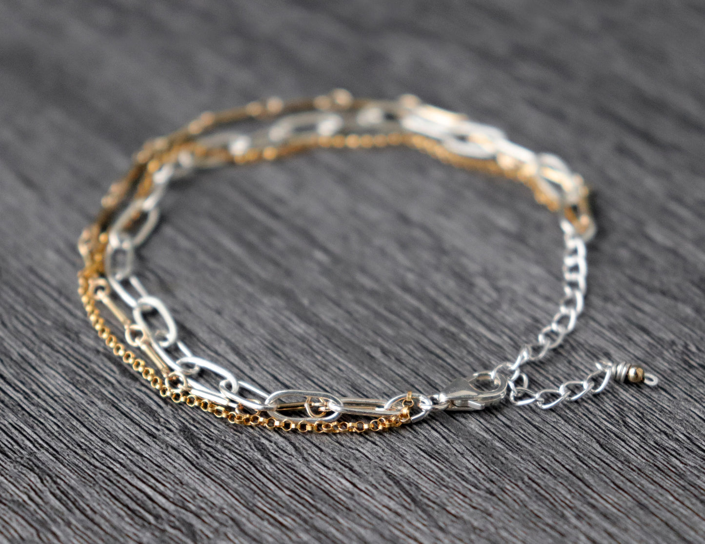 Three Strand Mixed Metal Chain Bracelet