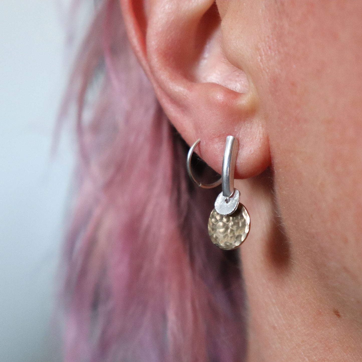 Hammered Mixed Metal Coin Earrings